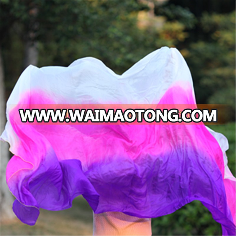 270*114CM,2014 Hot Belly Dance Silk Veils, Natural Silk Fan Veils, WHITE/FUSCHIA/PURPLE